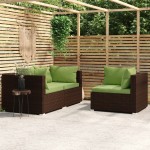 vidaXL Set mobilier de grădină cu perne, 3 piese, maro, poliratan vidaXL Set mobilier de grădină cu perne, 3 piese, maro, poliratan