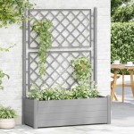 vidaXL Jardinieră de grădină cu spalier, gri piatră, 100x43x142, PP