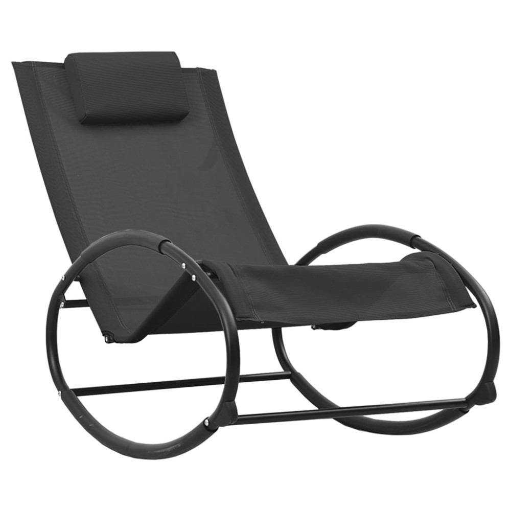 vidaXL Șezlong de plajă cu pernă, negru,oțel și textilenă