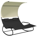 vidaXL Șezlong balansoar plajă dublu/baldachin, negru/crem, textilenă vidaXL Șezlong balansoar plajă dublu/baldachin, negru/crem, textilenă