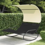 vidaXL Șezlong balansoar plajă dublu/baldachin, negru/crem, textilenă vidaXL Șezlong balansoar plajă dublu/baldachin, negru/crem, textilenă