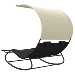 vidaXL Șezlong balansoar plajă dublu/baldachin, negru/crem, textilenă vidaXL Șezlong balansoar plajă dublu/baldachin, negru/crem, textilenă