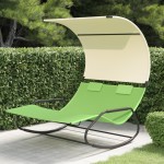vidaXL Șezlong balansoar plajă dublu/baldachin,verde/crem, textilenă vidaXL Șezlong balansoar plajă dublu/baldachin,verde/crem, textilenă