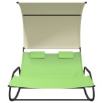 vidaXL Șezlong balansoar plajă dublu/baldachin,verde/crem, textilenă vidaXL Șezlong balansoar plajă dublu/baldachin,verde/crem, textilenă