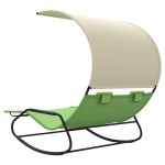 vidaXL Șezlong balansoar plajă dublu/baldachin,verde/crem, textilenă vidaXL Șezlong balansoar plajă dublu/baldachin,verde/crem, textilenă