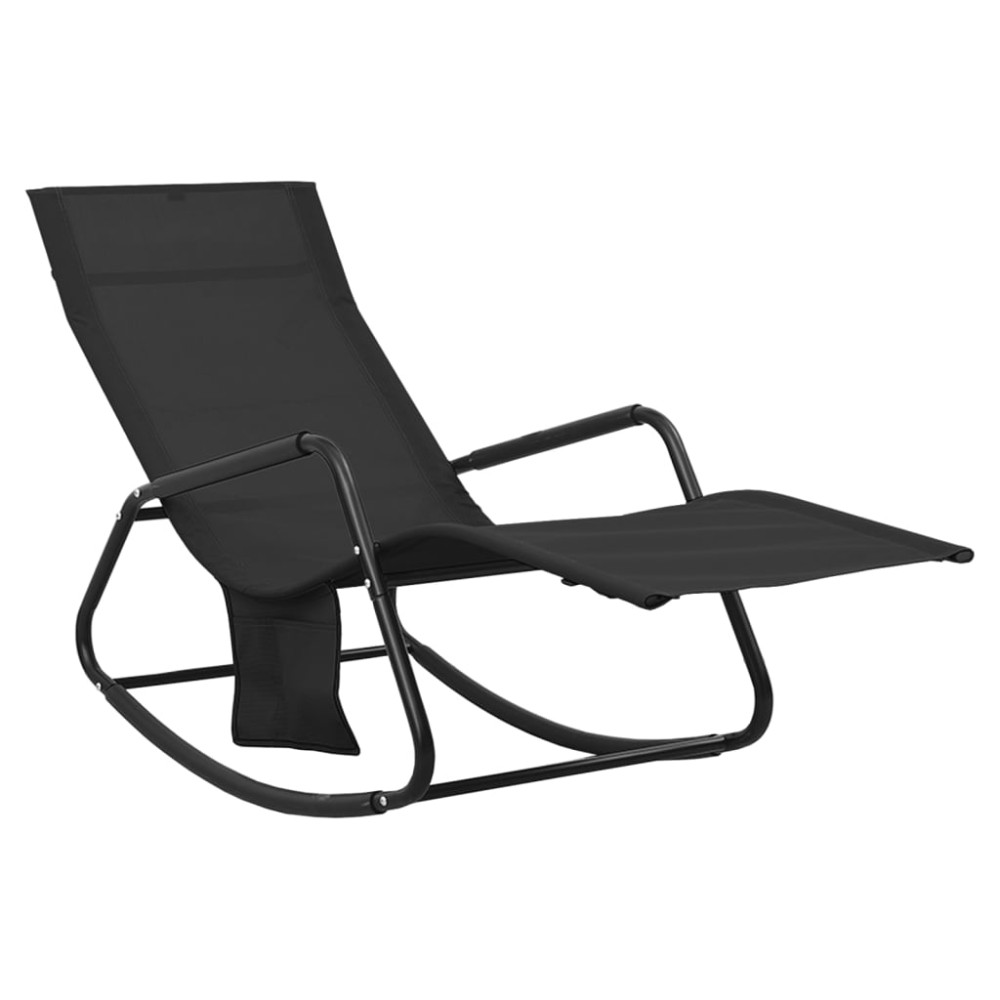 vidaXL Șezlong de plajă, negru, oțel și textilenă