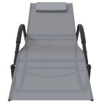 vidaXL Șezlong de plajă cu balansoar, gri, oțel și textilenă vidaXL Șezlong de plajă cu balansoar, gri, oțel și textilenă