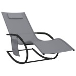 vidaXL Șezlong de plajă cu balansoar, gri, oțel și textilenă vidaXL Șezlong de plajă cu balansoar, gri, oțel și textilenă
