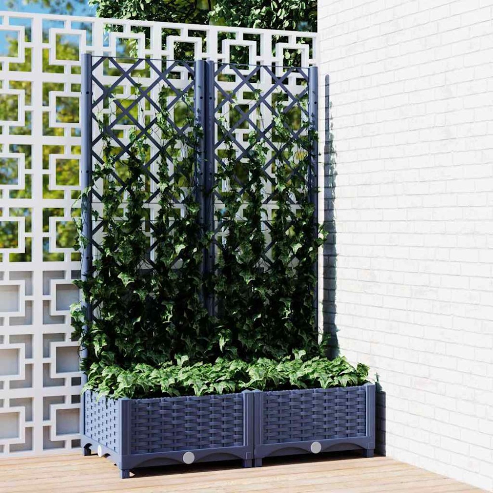 vidaXL Jardinieră de grădină cu spalier,albastru gri, 80x40x121,5 cm, PP