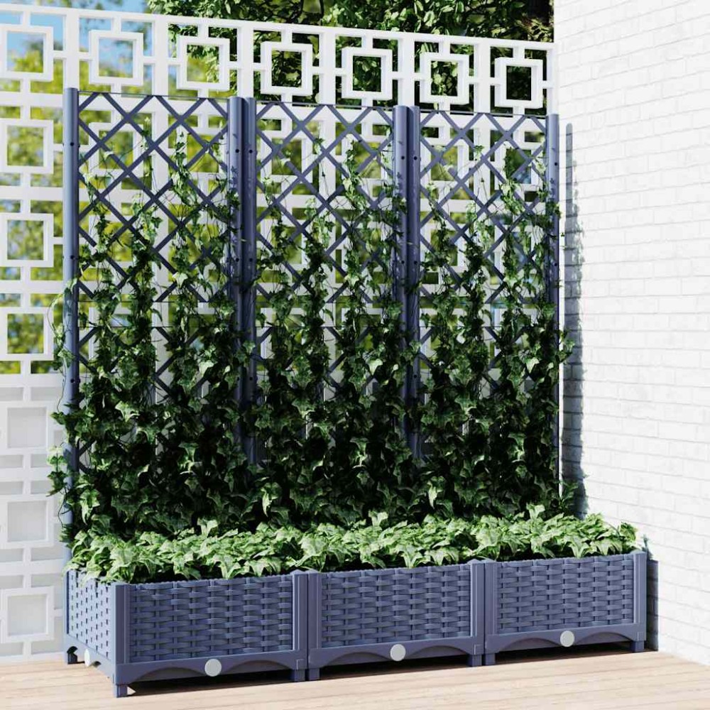 vidaXL Jardinieră de grădină cu spalier,albastru gri,120x40x121,5 cm, PP