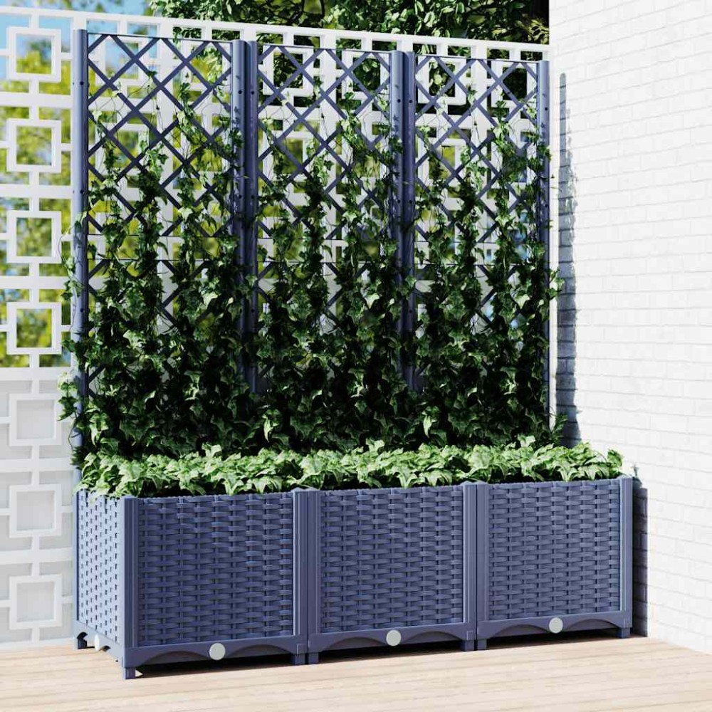 vidaXL Jardinieră de grădină cu spalier,albastru gri, 120x40x136 cm, PP