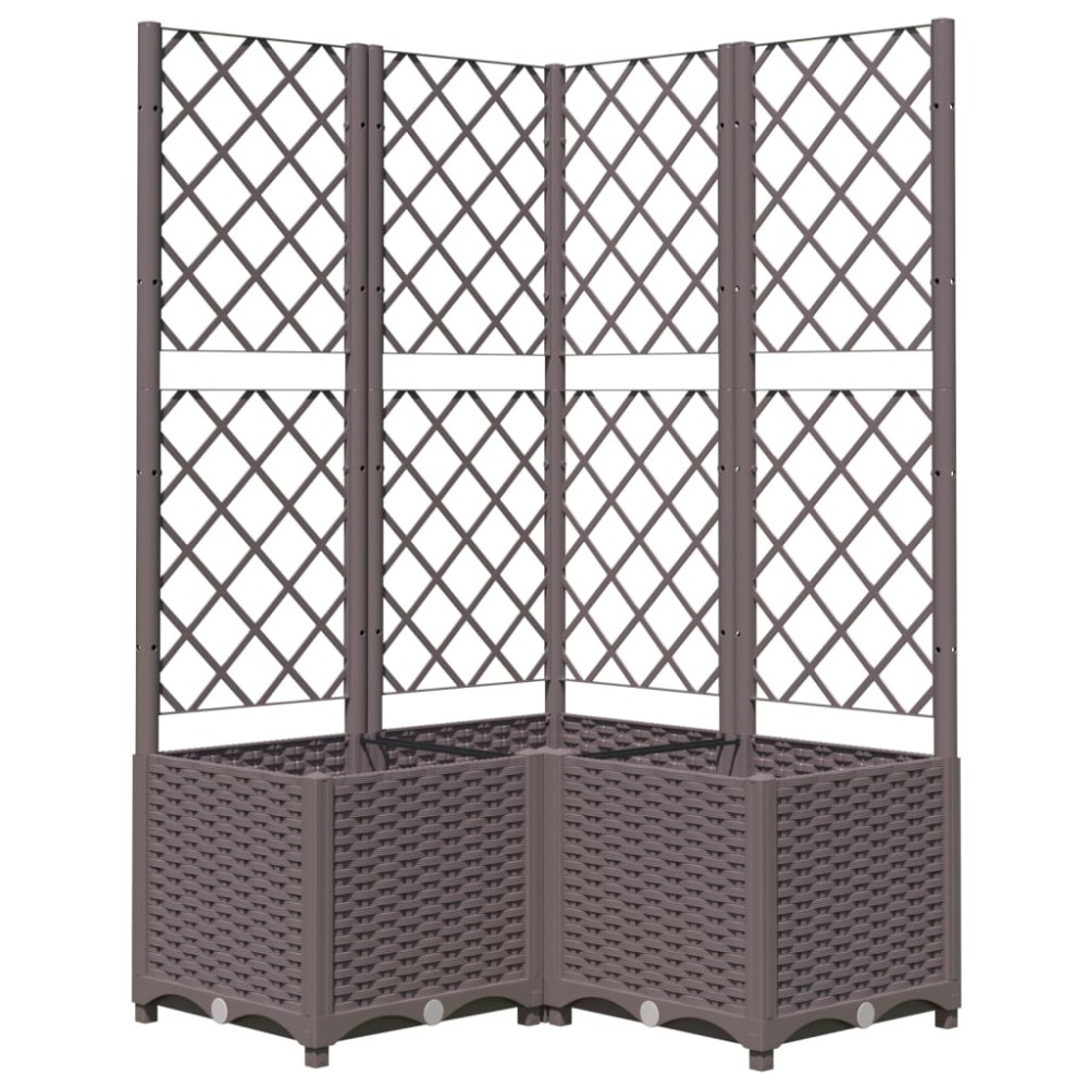 vidaXL Jardinieră de grădină cu spalier maro, 80x80x136 cm, PP