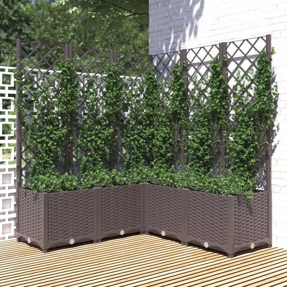 vidaXL Jardinieră de grădină cu spalier, maro, 120x120x136 cm, PP