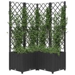 vidaXL Jardinieră de grădină cu spalier negru, 80x80x136 cm, PP