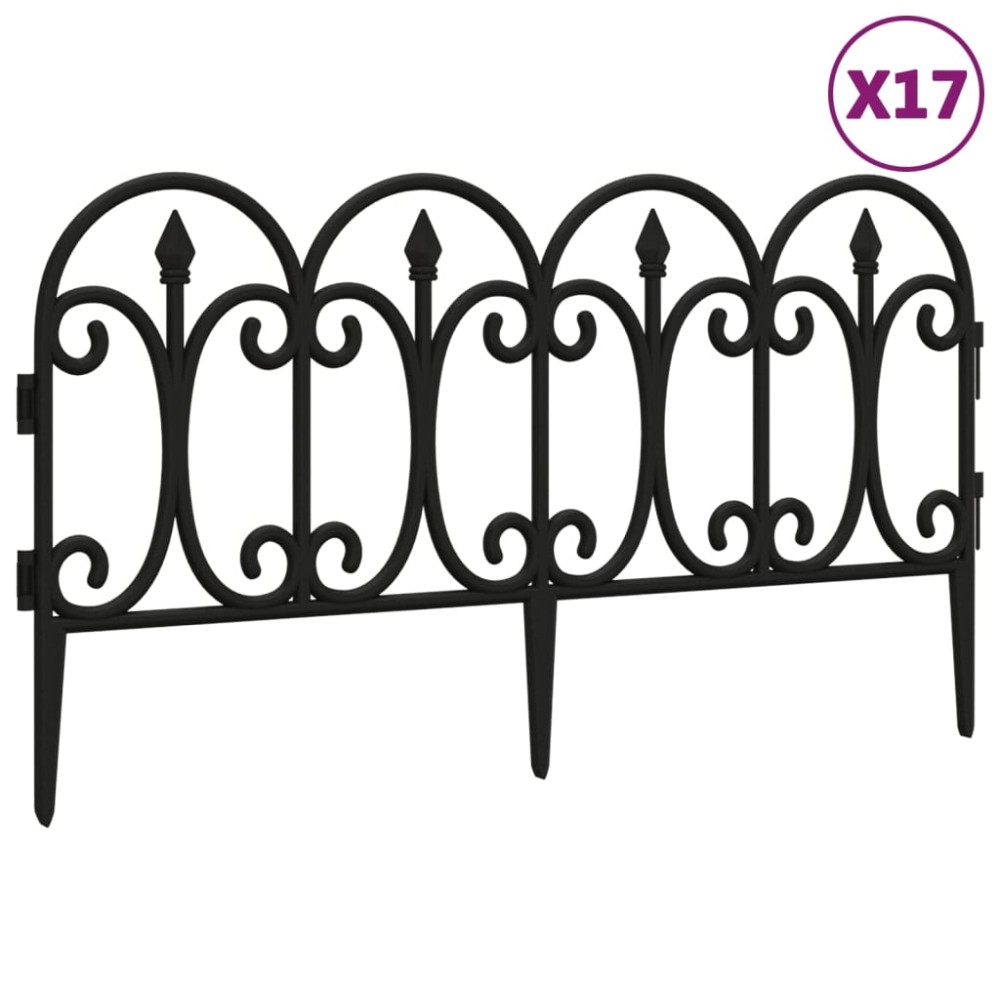 vidaXL Borduri de gazon, 17 buc., negru, 10 m, PP
