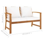 vidaXL Bancă de grădină, 120 cm, cu pernă crem, lemn masiv de acacia