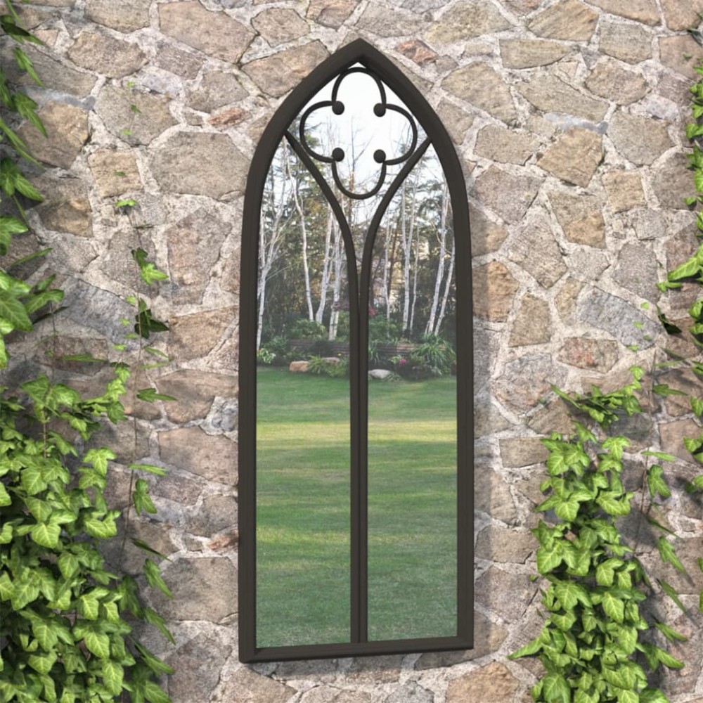 vidaXL Oglindă de grădină, negru, 70x30 cm, fier uz exterior
