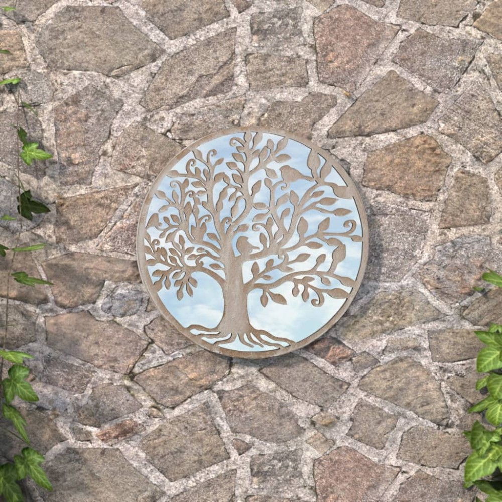 vidaXL Oglindă de grădină rotundă nisipiu 60x2,5 cm, fier, uz exterior