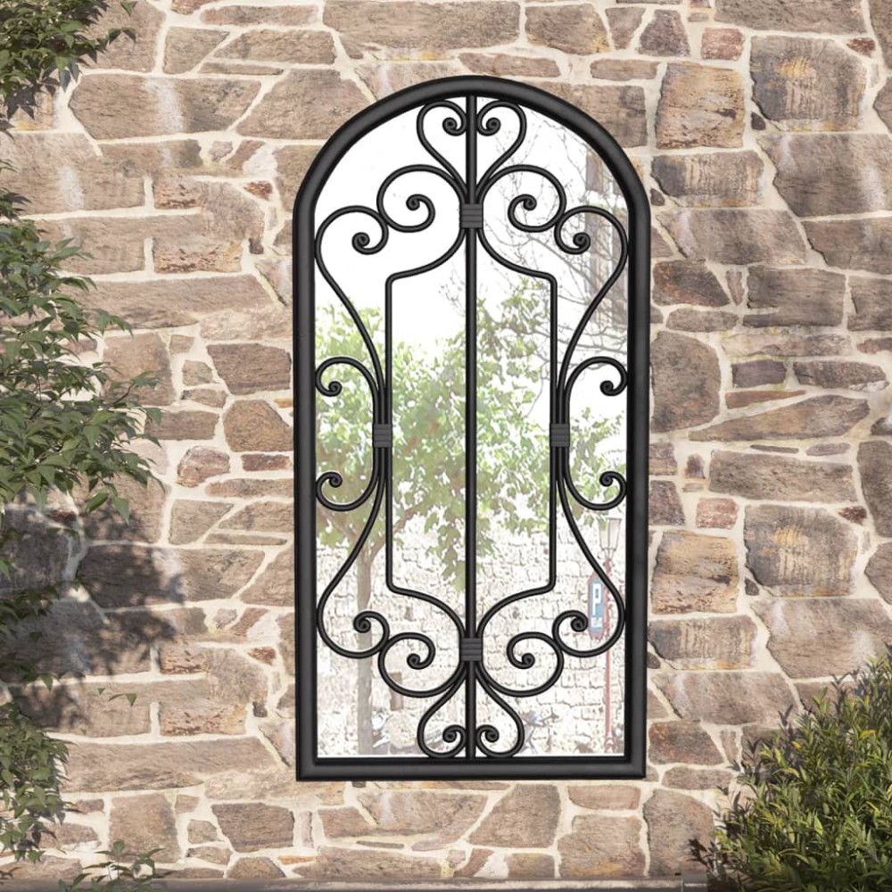 vidaXL Oglindă de grădină, negru, 70x30 cm, fier, uz exterior