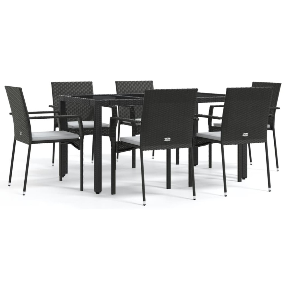 vidaXL Set mobilier de grădină cu perne, 7 piese, negru, poliratan