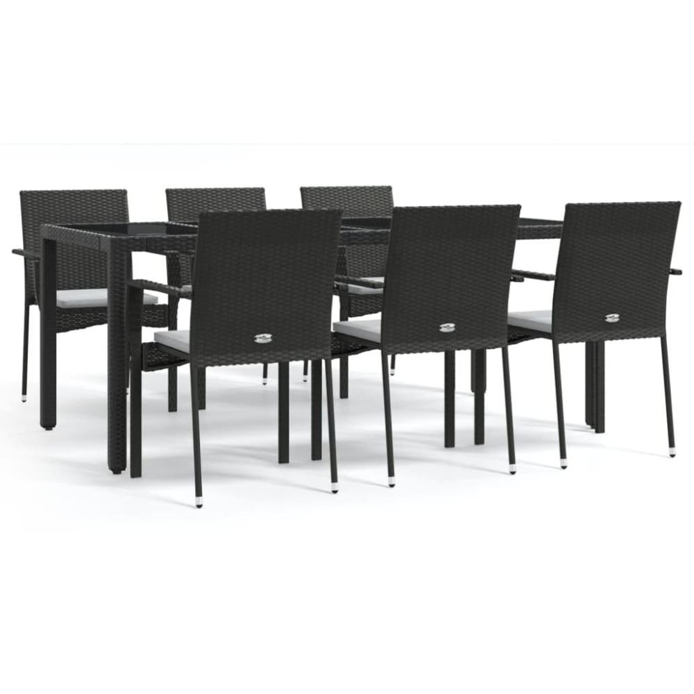 vidaXL Set mobilier de grădină cu perne, 7 piese, negru, poliratan