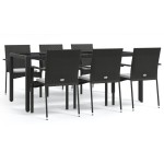 vidaXL Set mobilier de grădină cu perne, 7 piese, negru, poliratan vidaXL Set mobilier de grădină cu perne, 7 piese, negru, poliratan