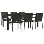 vidaXL Set mobilier de grădină cu perne, 7 piese, negru, poliratan vidaXL Set mobilier de grădină cu perne, 7 piese, negru, poliratan