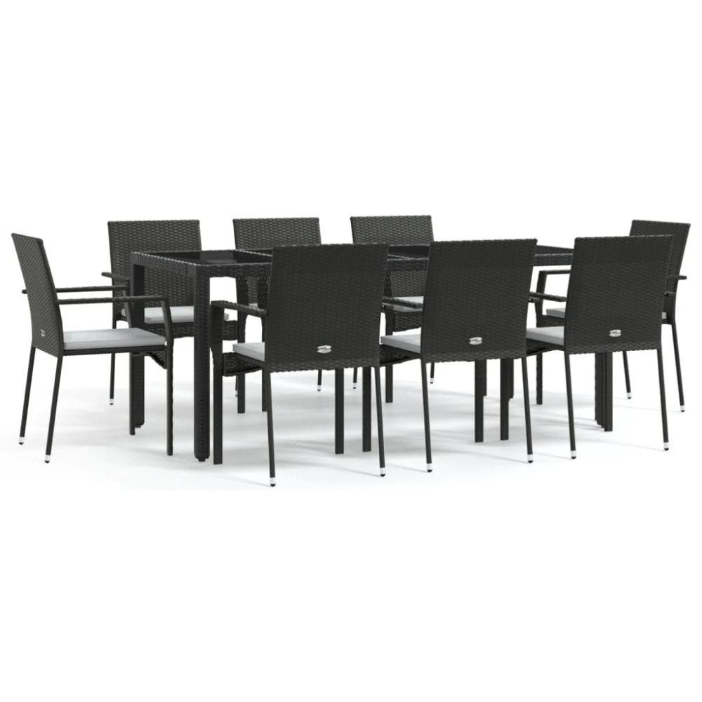 vidaXL Set mobilier de grădină cu perne, 9 piese, negru, poliratan