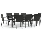vidaXL Set mobilier de grădină cu perne, 9 piese, negru, poliratan