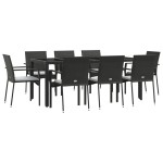 vidaXL Set mobilier de grădină cu perne, 9 piese, negru, poliratan