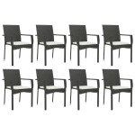 vidaXL Set mobilier de grădină cu perne, 9 piese, negru, poliratan