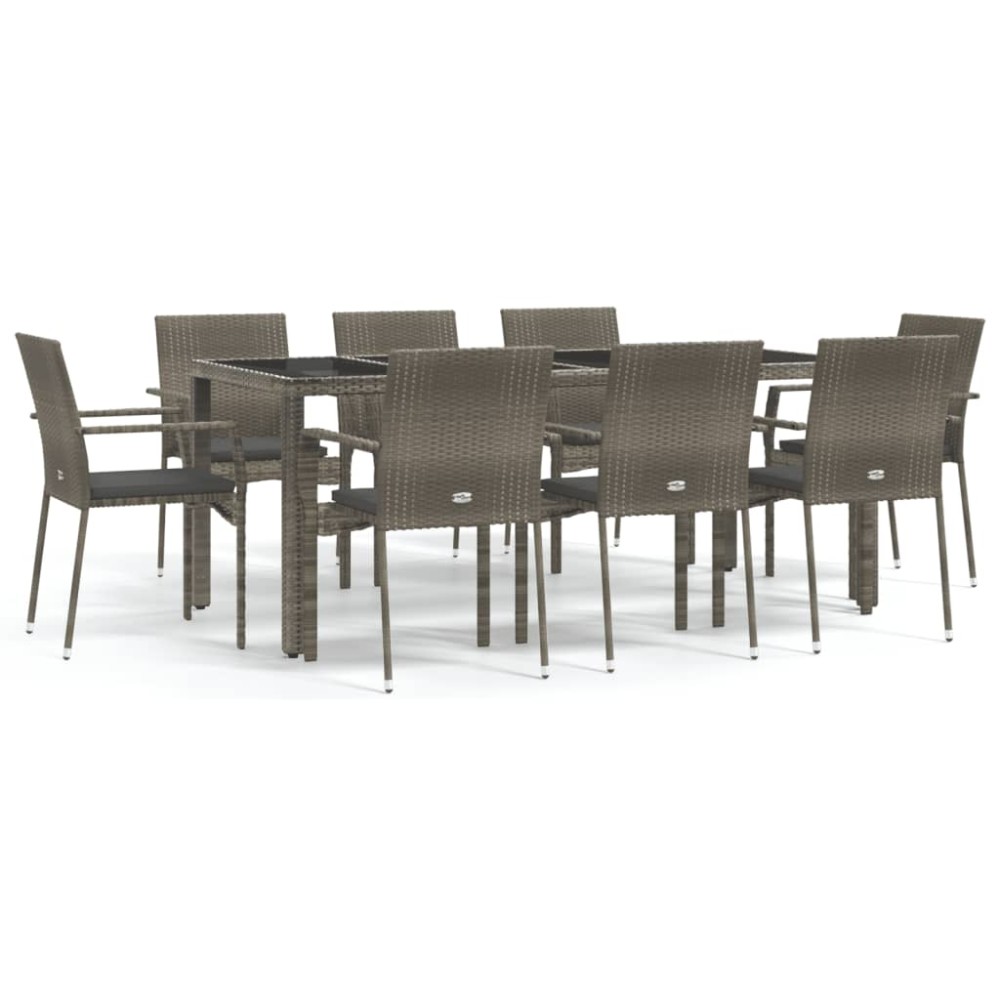 vidaXL Set mobilier grădină cu perne, 9 piese, gri, poliratan