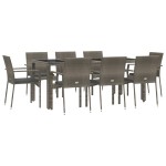 vidaXL Set mobilier grădină cu perne, 9 piese, gri, poliratan vidaXL Set mobilier grădină cu perne, 9 piese, gri, poliratan
