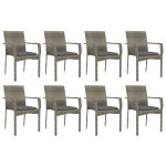 vidaXL Set mobilier grădină cu perne, 9 piese, gri, poliratan vidaXL Set mobilier grădină cu perne, 9 piese, gri, poliratan