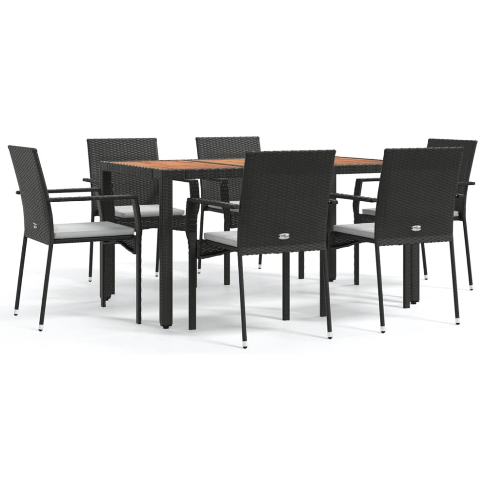 vidaXL Set mobilier de grădină cu perne, 7 piese, negru, poliratan