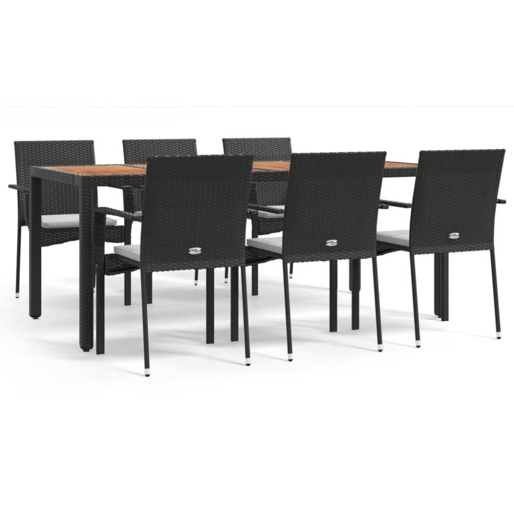 vidaXL Set mobilier de grădină cu perne, 7 piese, negru, poliratan