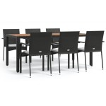 vidaXL Set mobilier de grădină cu perne, 7 piese, negru, poliratan vidaXL Set mobilier de grădină cu perne, 7 piese, negru, poliratan