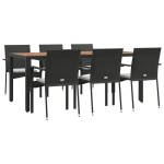 vidaXL Set mobilier de grădină cu perne, 7 piese, negru, poliratan vidaXL Set mobilier de grădină cu perne, 7 piese, negru, poliratan
