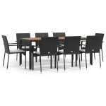 vidaXL Set mobilier de grădină cu perne, 9 piese, negru, poliratan vidaXL Set mobilier de grădină cu perne, 9 piese, negru, poliratan