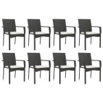 vidaXL Set mobilier de grădină cu perne, 9 piese, negru, poliratan vidaXL Set mobilier de grădină cu perne, 9 piese, negru, poliratan