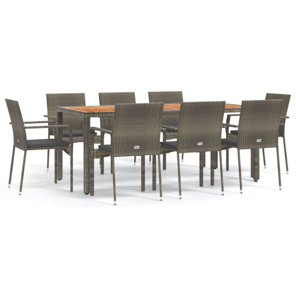 vidaXL Set mobilier grădină cu perne, 9 piese, gri, poliratan