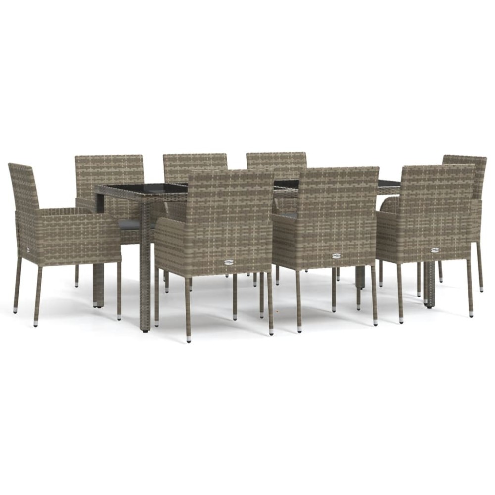 vidaXL Set mobilier grădină cu perne, 9 piese, gri, poliratan