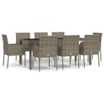 vidaXL Set mobilier grădină cu perne, 9 piese, gri, poliratan