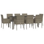 vidaXL Set mobilier grădină cu perne, 9 piese, gri, poliratan