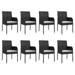 vidaXL Set mobilier de grădină cu perne, 9 piese, negru, poliratan