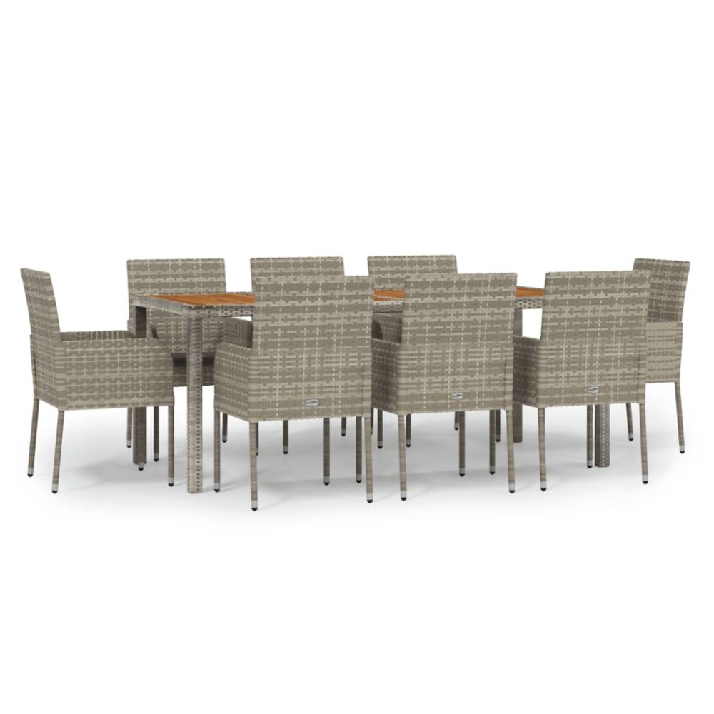 vidaXL Set mobilier grădină cu perne, 9 piese, gri, poliratan