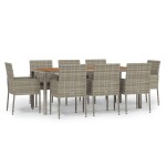 vidaXL Set mobilier grădină cu perne, 9 piese, gri, poliratan vidaXL Set mobilier grădină cu perne, 9 piese, gri, poliratan