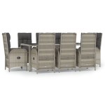 vidaXL Set mobilier grădină cu perne, 9 piese, gri, poliratan