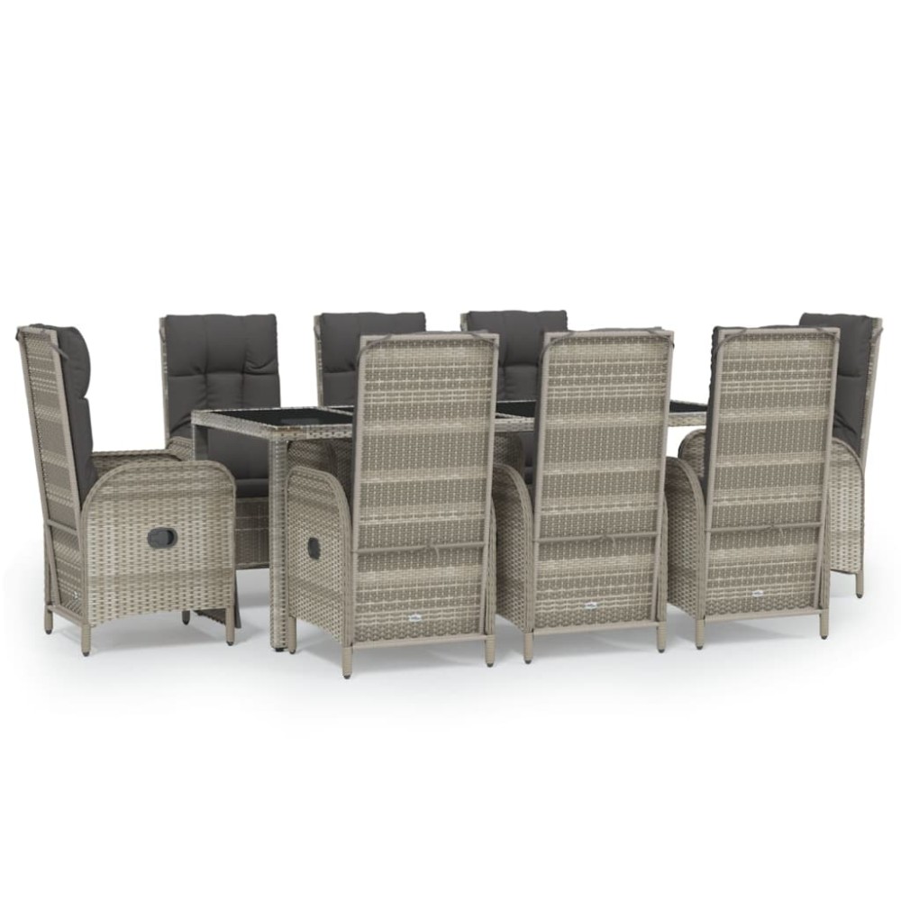 vidaXL Set mobilier grădină cu perne, 9 piese, gri, poliratan