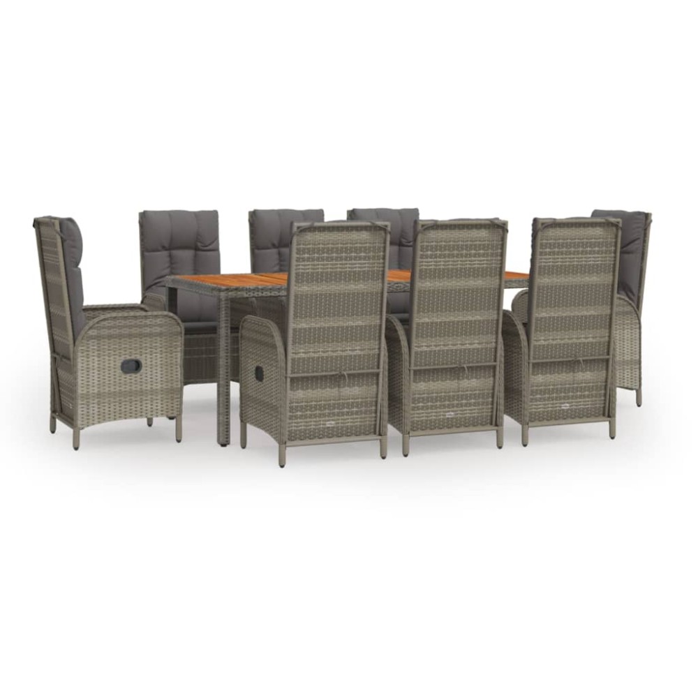vidaXL Set mobilier grădină cu perne, 9 piese, gri, poliratan